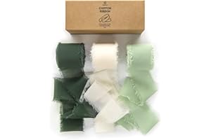 Vitalizart Handmade Chiffon Silk Ribbon Fringe Green & Cream 1.5" x 21 Yd Frayed Edges Ribbons for Wedding Invitations Bridal Bouquets Gifts Wrapping Crafts Holiday Party Decorations