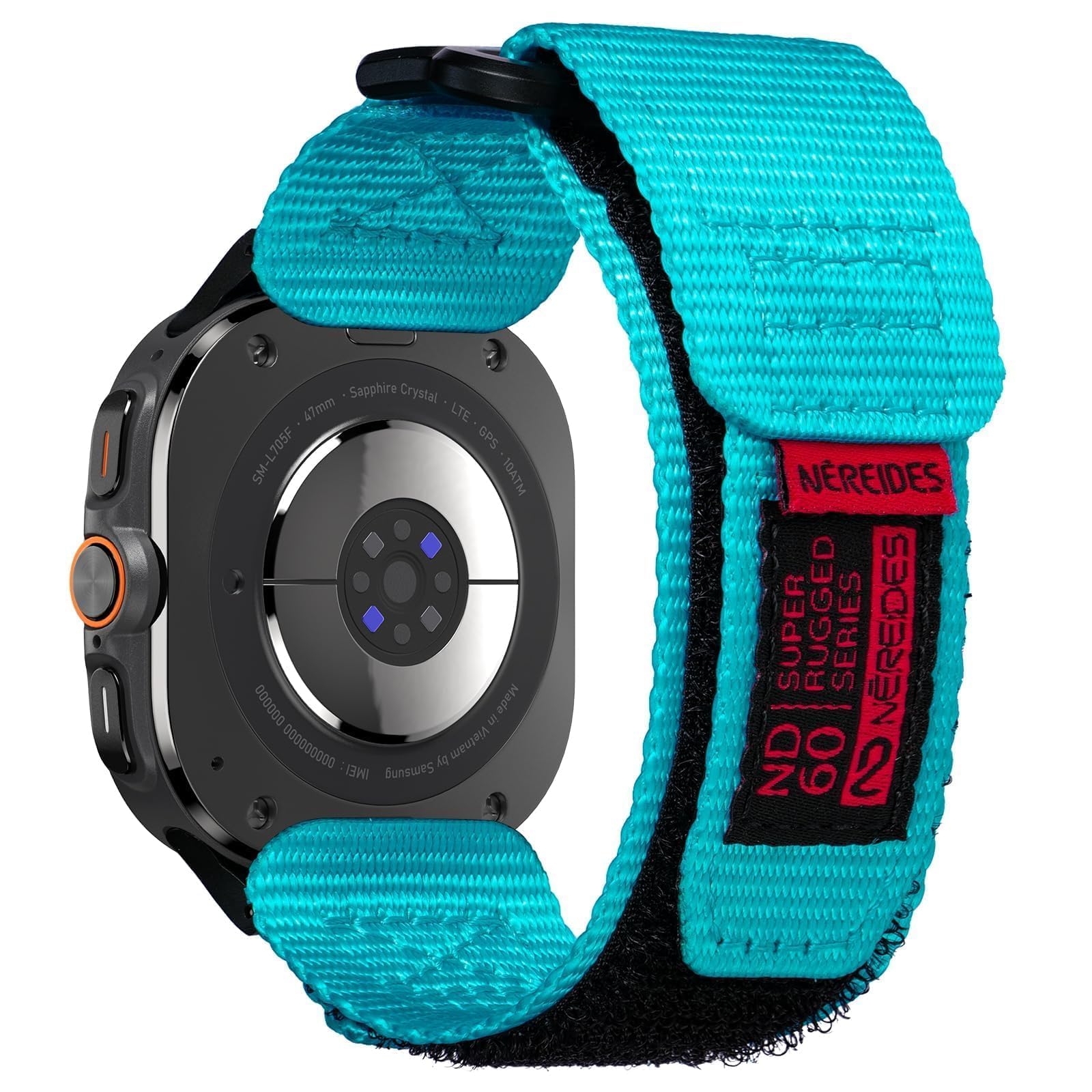 Nereides Rugged Nylon Band for Samsung Galaxy Watch Ultra (2025/2024) 47mm, One-Click No Gap Woven Fabric Strap, Adjustable Sport Wristband for Men Women (Lake Blue)