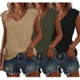 Bliwov 3 Pack Womens Cap Sleeve Tops V Neck T Shirts Summer Spring Outfits Beach Vacation Fashion Tee Blouse Workout Clothes