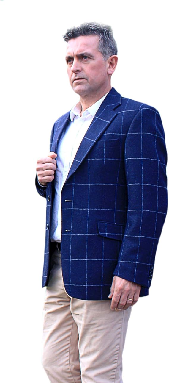 Mens Irish Tweed Sports Coat Navy Windowpane (40R) at Amazon Men’s