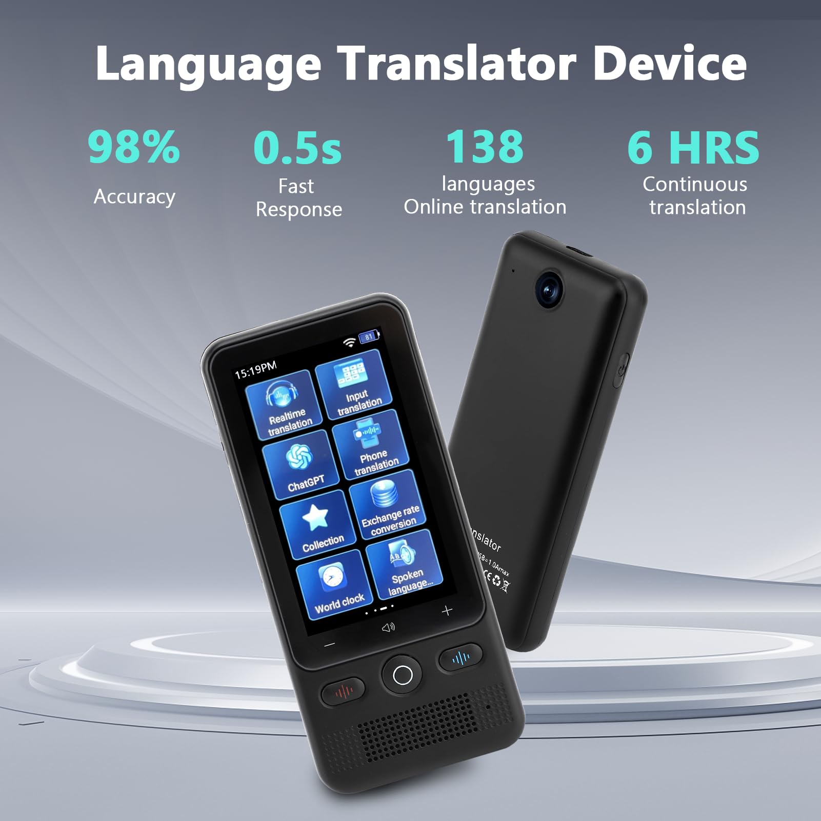 Language Translator Device No Needed, 2024 ChatGPT AI Translator Device, 138 Languages Supported, Support WiFi/Offline/Photo, for Travel Learning Business