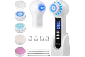 UMICKOO Face Scrubber Exfoliator,Facial Cleansing Brush Waterproof with LCD Screen,Blackhead Remover Vacuum with 5 Brush Heads,Face Spin Brush for Exfoliating, Massaging and Deep Pore Cleansing