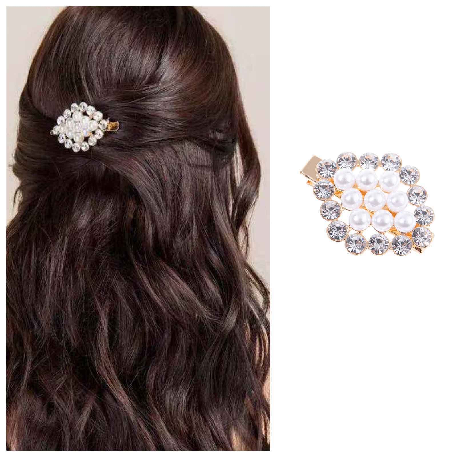 Cimenexe Vintage Crystal Pearl Hair Clip Pearl Rhinestone Hair Barrette Paved Cz Hair Pins Clips Gold Crystal Barrette Headclip Pearl Headwear Decorative Wedding Hair Accessories Jewelry for Women