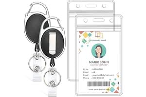 KOORITO 2 Pack ID Badge Holder with Retractable Badge Reel Clear Vertical ID Card Holder with Heavy Duty Carabiner Badge Reel with 24 Inches Pull Cord
