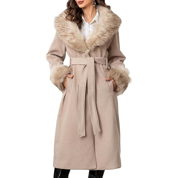 Amazon.com: tuduoms Women's Belted Trench Coat with Faux Fur