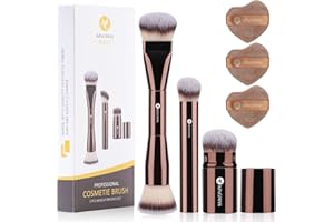 KINGMAS Makeup Brush Powder Puff Set, Foundation Concealer Contour Makeup Brushes, Flawless kabuki Brush Face Velour Puff for