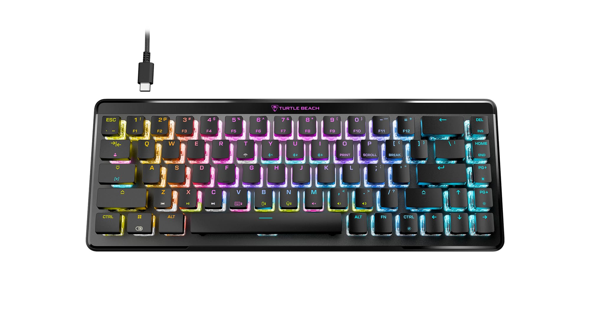 Turtle Beach Vulcan II Mini Air – Optisch-mechanische kabellose Gaming-Tastatur (65%), anpassbare RGB-Beleuchtung, abnehmbares Kabel, Smart Keys, Aluminiumplatte – Schwarz