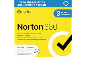 Norton 360 2026, Antivirus software for 3 Devices – Includes Advanced AI Scam Protection, VPN and PC Cloud Backup [Download]