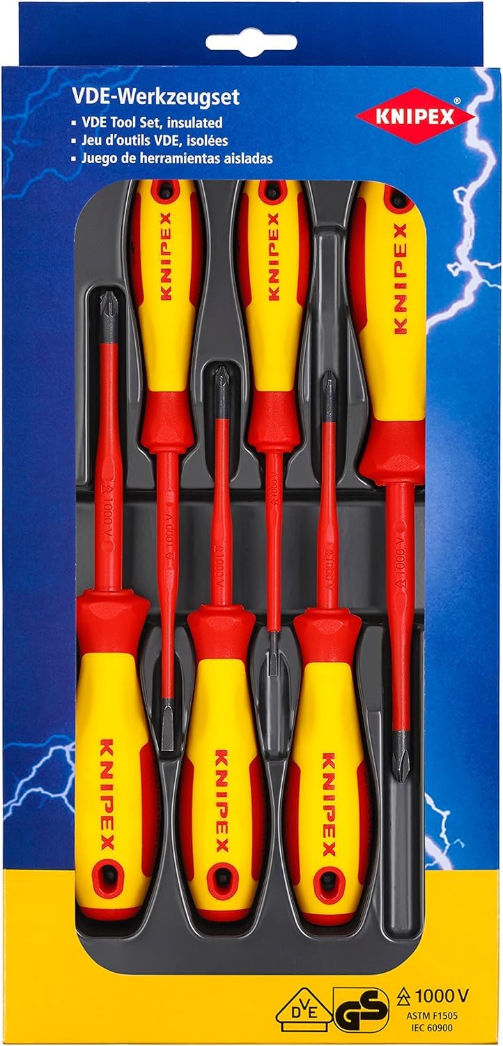 KNIPEX VDE Screwdriver Set Slotted/Phillips/Pozidriv 6 Parts, 00 20 12 V04