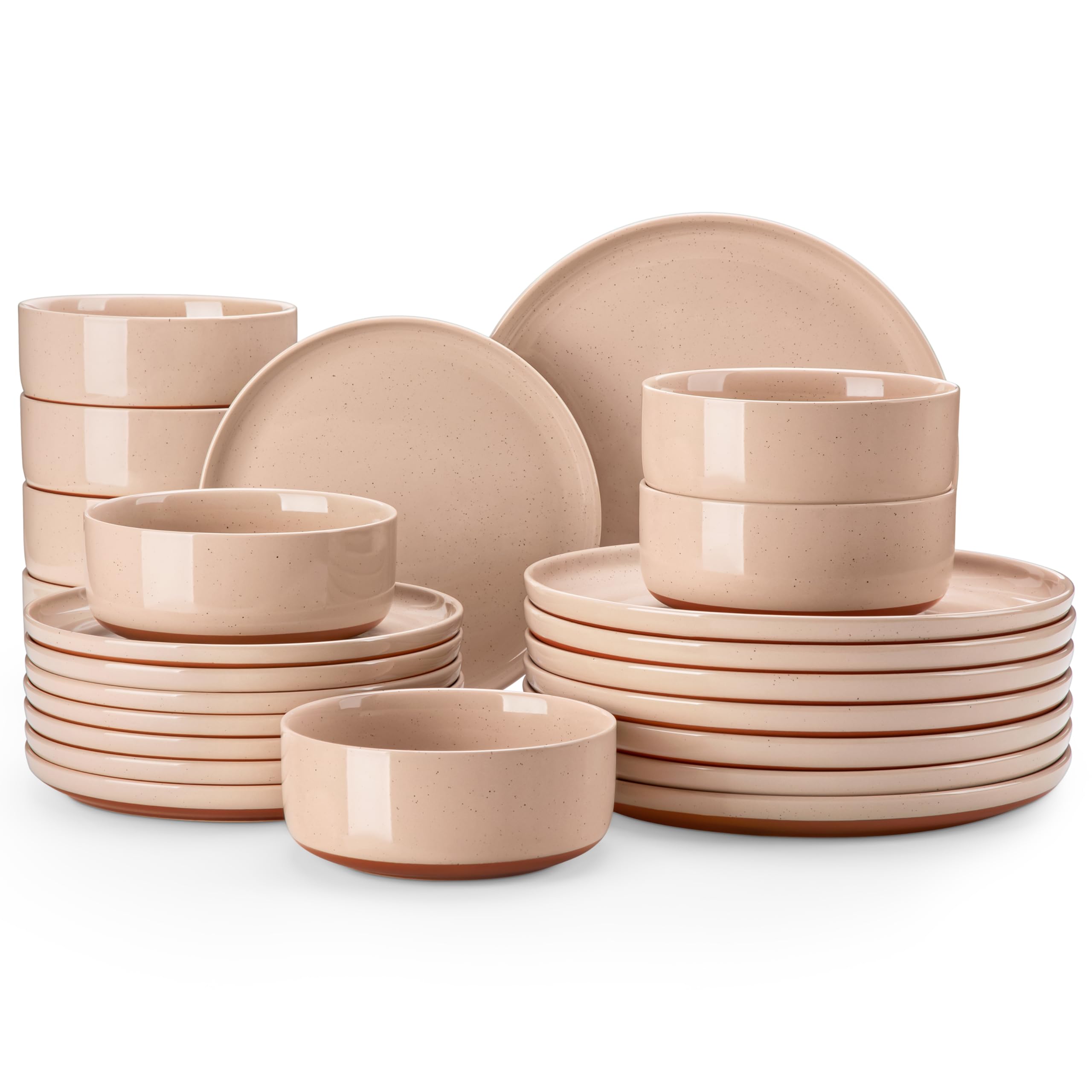 MALACASA Plates and Bowls Sets, 24 Pieces Modern Ceramic Dinnerware Set for 8 Kitchen Dinner Set Stoneware Dishware Dishes Set Microwave and Dishwasher Safe, Pink, Series TARA Image
