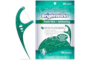 Brightworks ECO Sustainable Floss Picks - 270 Count - PFAS Free - Made in USA100% Post-Consumer Recycled Plastic, Super Strong Mint-Flavored Floss with Micro-Crystals