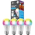GE Lighting CYNC Smart LED Light Bulbs, Full Color, Bluetooth and Wi-Fi Enabled, Compatible with Alexa Google Home, A19 Bulbs (Pack of 4), CLEDA199CD1/BSS-4SIOC