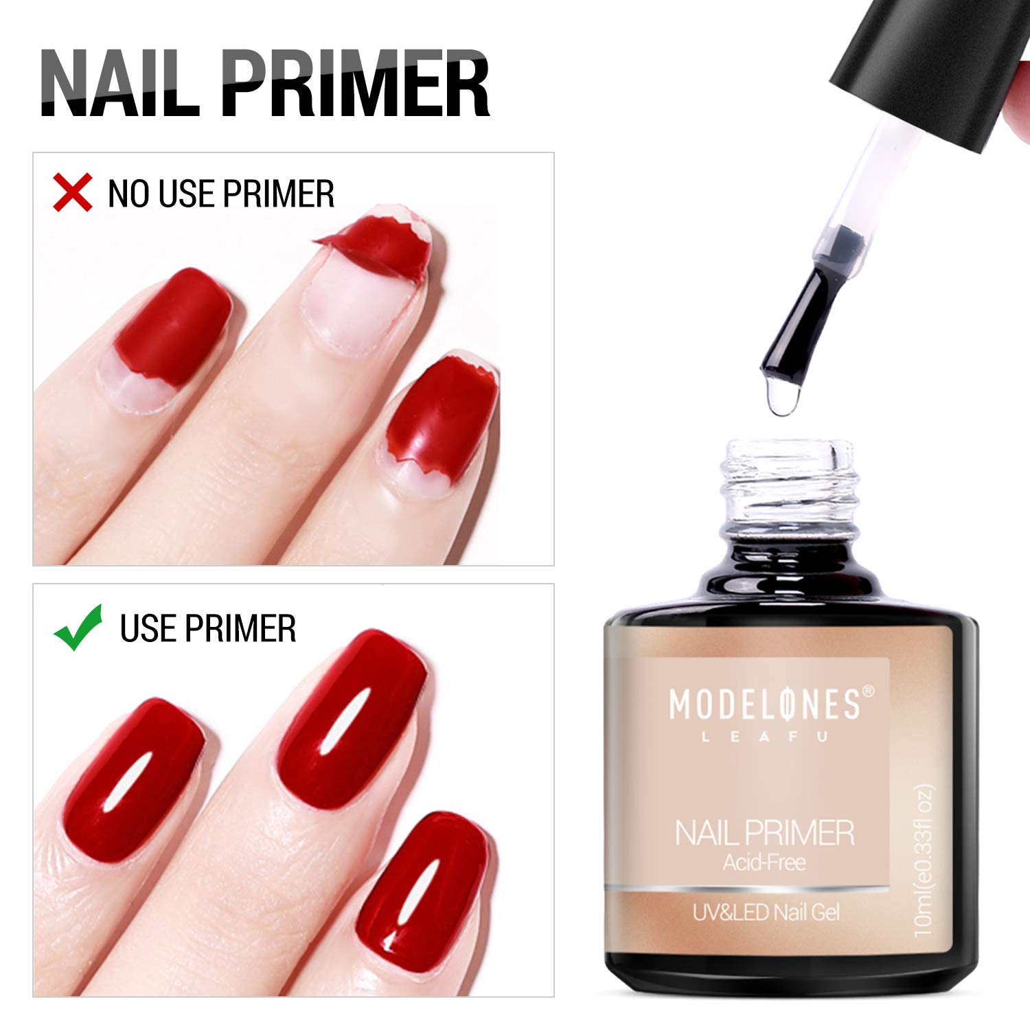 Modelones Gel Nail Polish 3Pcs 0.33 Oz Primer No Wipe Top and Base Coat Set, Non-acid Nail Primer, Shiny and Long-Lasting UV/LED Soak Off Gel Polish : Beauty