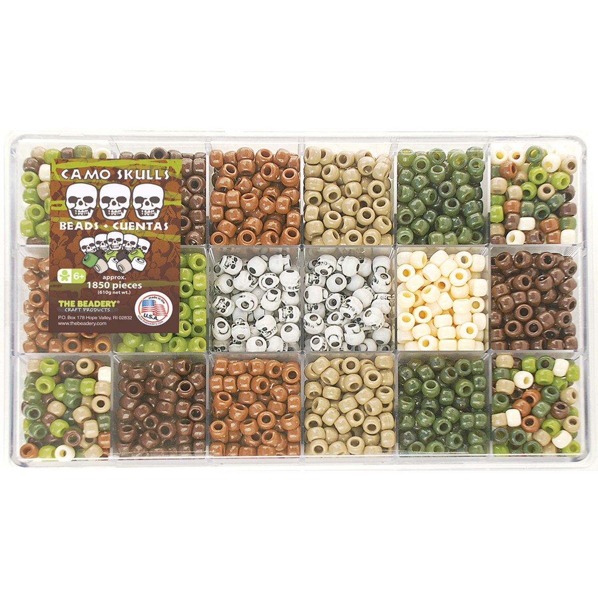 Beadery Plastic Extravaganza Bead Box Kit 21.5 oz Camo and Skulls