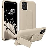 kwmobile Case Compatible with Apple iPhone 11 - Case with Hand Strap and Stand Soft TPU Silicone Coating - Cream