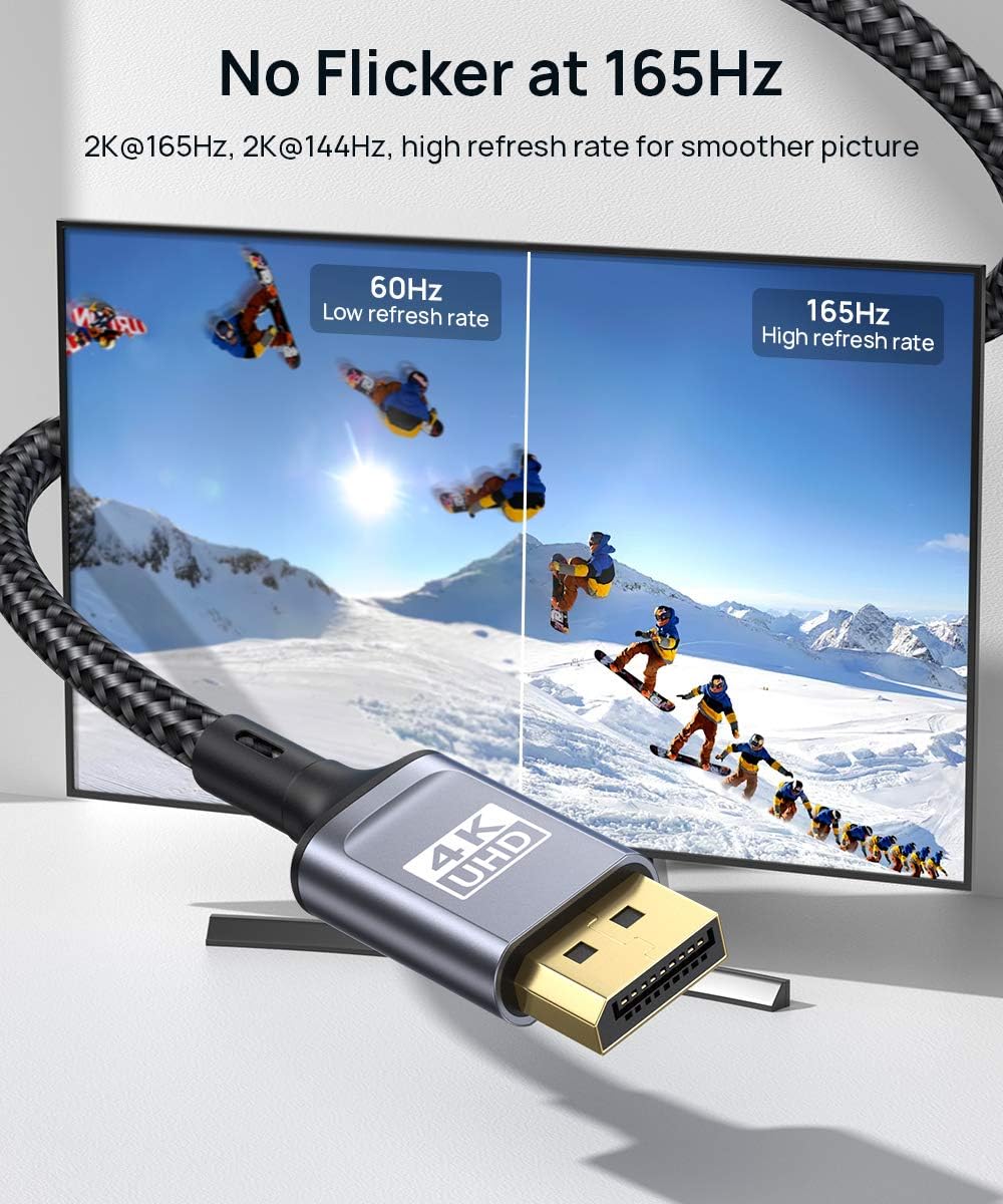 DisplayPort Cable 10ft, JSAUX Display Port Cable to DisplayPort for Monitor 144Hz, DP Cable 4K@60Hz/ 2K@144Hz Gold-Plated Compatible for Lenovo, Dell, HP, ASUS and More-Grey: Home Audio & Theater