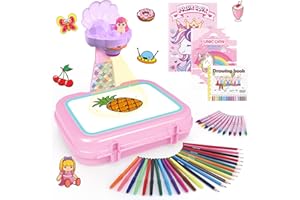 Hoarosall Drawing Projector for Kids, Arts and Crafts,Drawing Board Tracing Pad, Color Pens, Pencils, Crayons, Scrapbook, Ideal Toy for 3+ Year Old Girls (Mermaid Kit with Box)