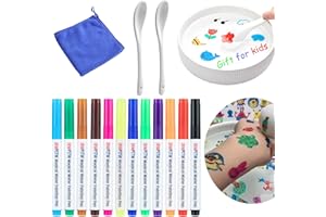 IRWPITW Magical Water Painting Pens for Kids, 12 Colors Magic Drawing Pen Bundle, Kiddies Create Magic Pen Floating Ink Drawings Set with Spoons and Towel, Tattoo Water Marker Gifts for Boys and Girls