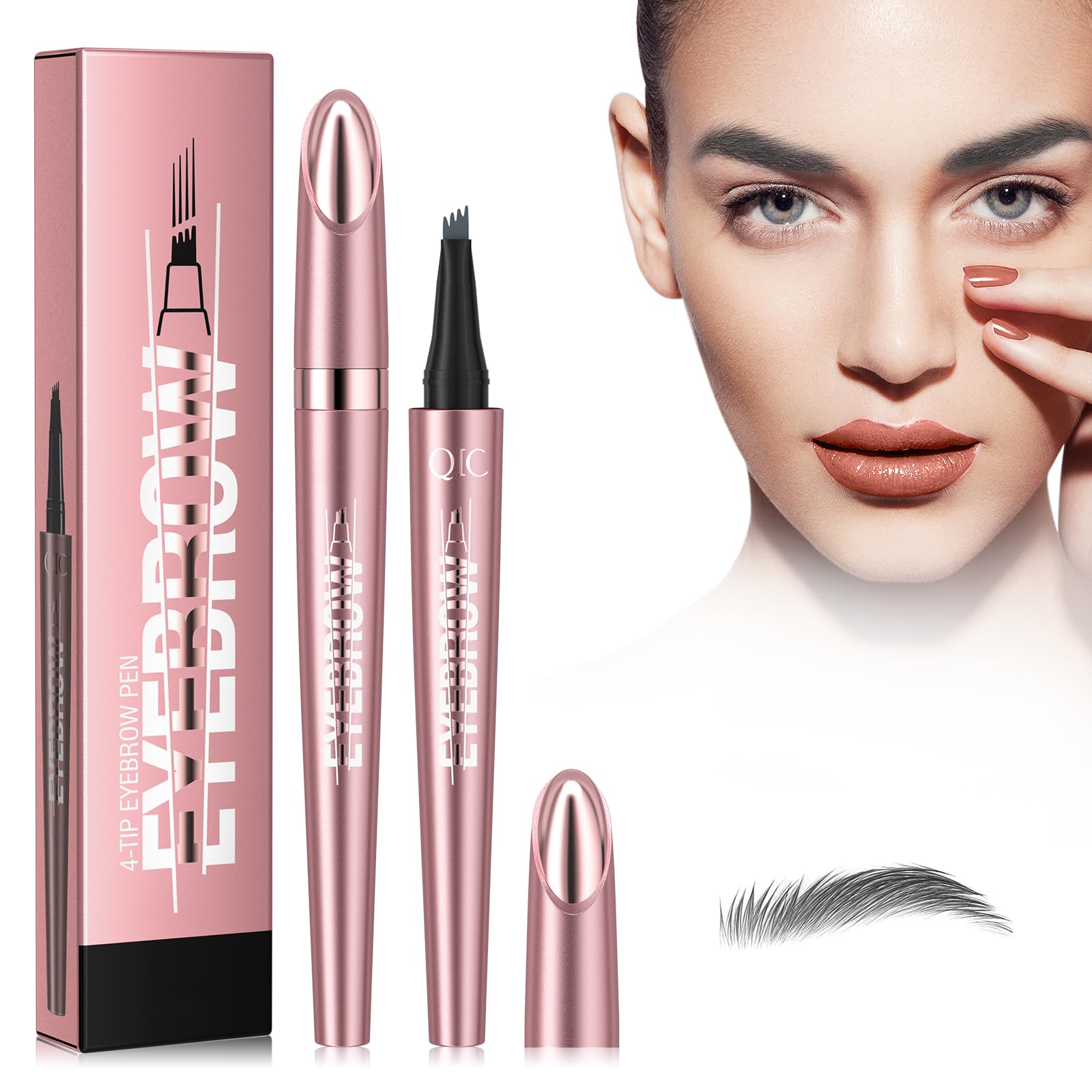 Magic Eyebrow Pencil - 4-tip Microblade, Waterproof, Long-Lasting, Smudge-Proof Fine Sketch, Men & Women (Gray)