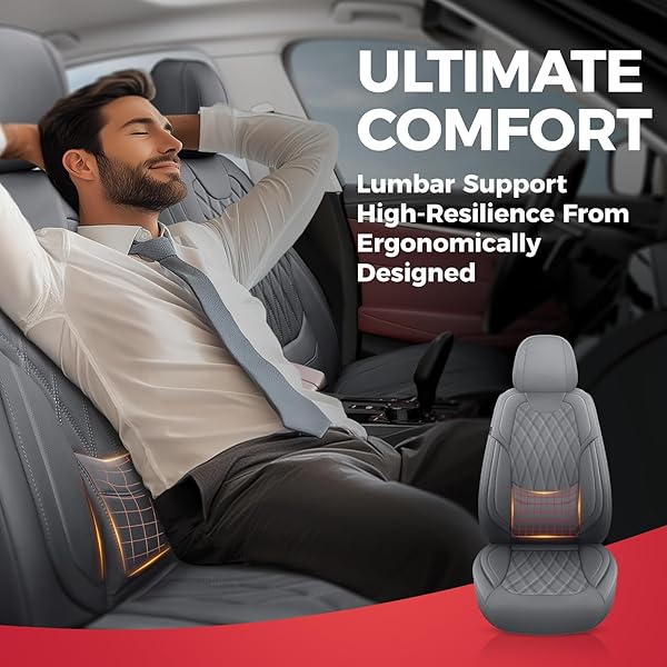 FREESOO GRAY CAR SEAT COVER FULL SET – FAUX NAPPA LEATHER SEAT COVERS FOR CARS, LUXURY BREATHABLE WATERPROOF FRONT SEATS CUSHION PROTECTORS WITH LUMBAR SUPPORT, UNIVERSAL FIT FOR SEDANS SUVS PICKUPS