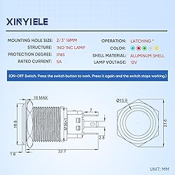 XINYIELE 16MM Latching 12V Push Button Switch On