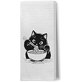 Foritho Black Cat Kitchen Towels - Funny Noodle Cat Dish Towels, 16x24 Inch