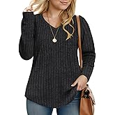 Plus-Size-V-Neck-Womens-Tops Dressy Long Sleeve T Shirts Trendy Lightweight Knit Sweaters Casual Loose Pullover Tunic