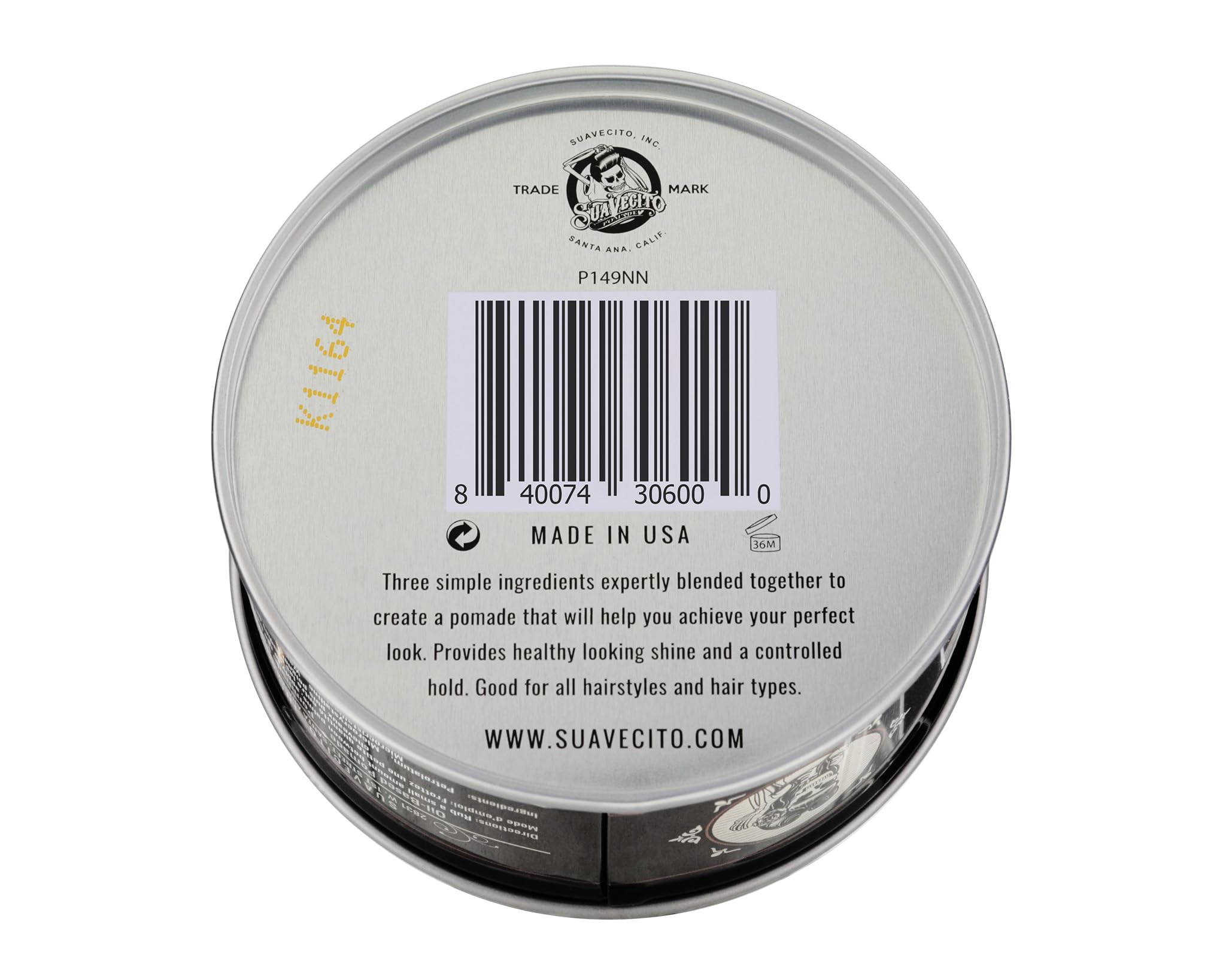 Suavecito Oil Based Pomade 3 oz Tin - Original Scent Hair Styling | Long Lasting Hold | Healthy High Shine | For All Hair Types | Smooth Slickback To Pompadour Rockabilly Style