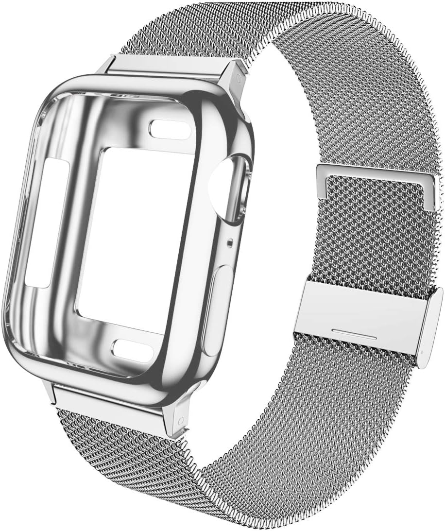 LELONG Compatible with Apple Watch Band 38mm 40mm 42mm 44mm with Case,Women and Men Stainless Steel Mesh Loop for iWatch Band Series 5 4 3 2 1