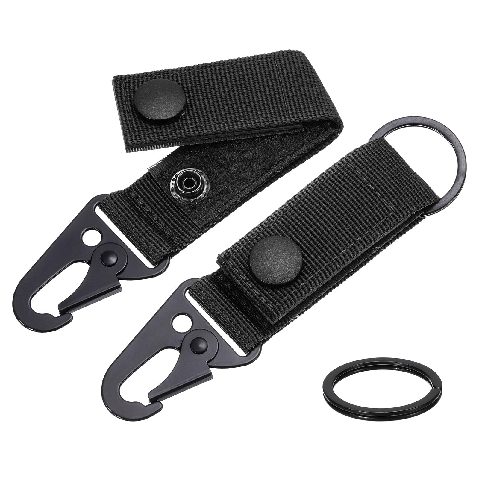 Uxcell Duty Belt Key Holder, 2Pcs - Nylon Belt Keepers with Alloy Snap & D-Sharp Clip & Key Ring Keychain for Camping Hiking (Black)