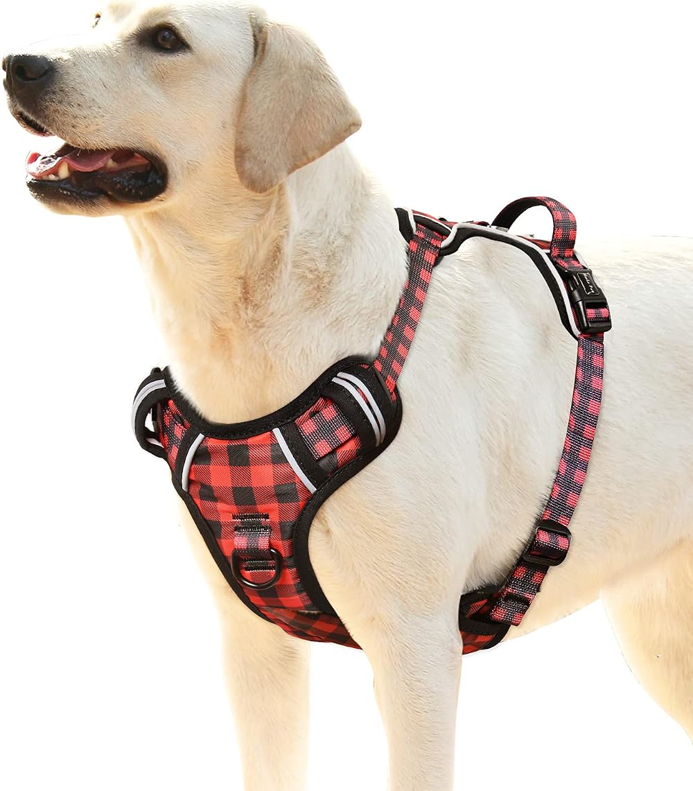 HEELE Reflective Dog Harness with Padded Handle Control XL Red Checkered