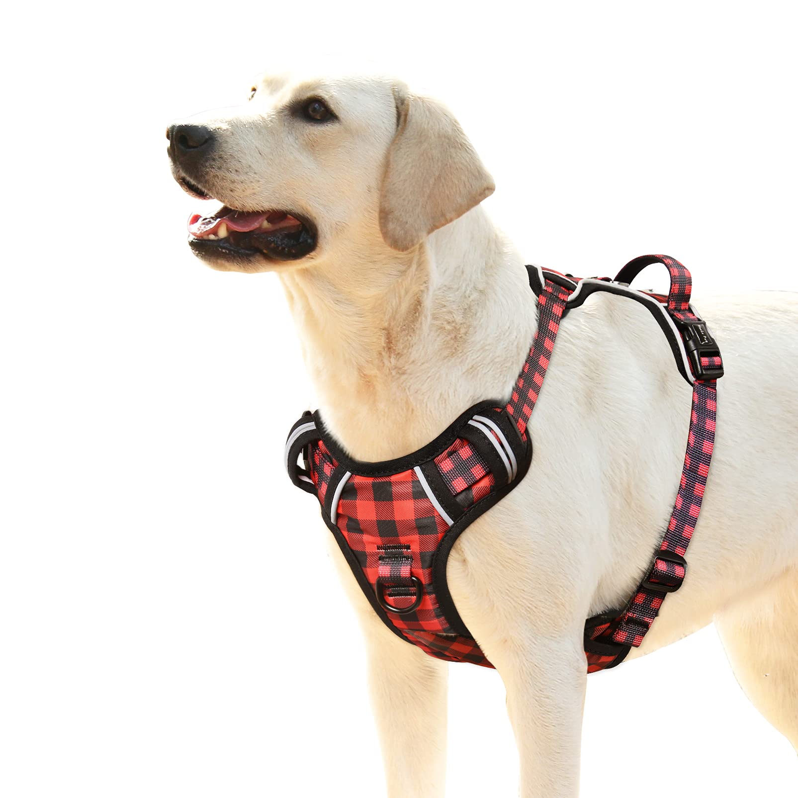 HEELE Reflective Dog Harness with Control Handle, 2 Metal Rings for Small, Medium and Large Dogs, Checkered-Red, L