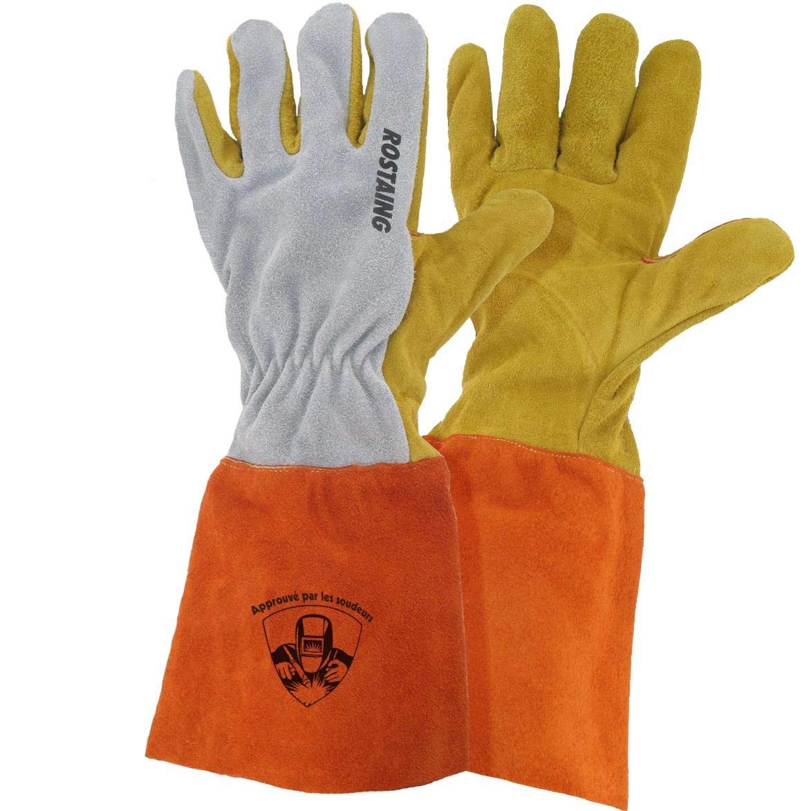 Rostaing Prosoud Heat Puncture Cut Resistant Heavy Duty Gloves Para-Aramid Lined Size L Gloves - Gold/Grey/Orange, 9/ L