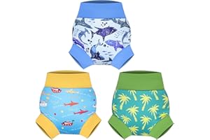 MOEMOE BABY Swim Diapers 3 Pack Reusable Swimming Diapers Washable Elastic Baby Swim Pants for Water Play/Swimming Lessons