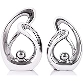 Abstract Ceramic Statue Set of 2, White and Silver Home Decor, Modern Art Living Room Decor, Room Accessories tv cabinets Boo