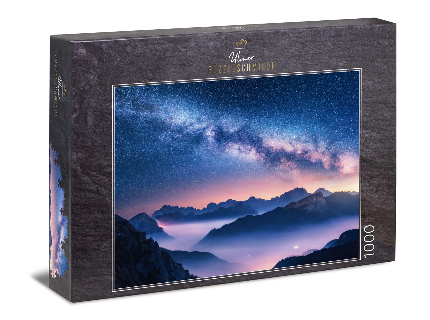 Ulmer Puzzleschmiede - Puzzle "Milky Way" - Classic 1000 Pieces Space Puzzle - Imaginative View of the Universe Above the Mist and the Night Sky in the Mountains - Made in Germany