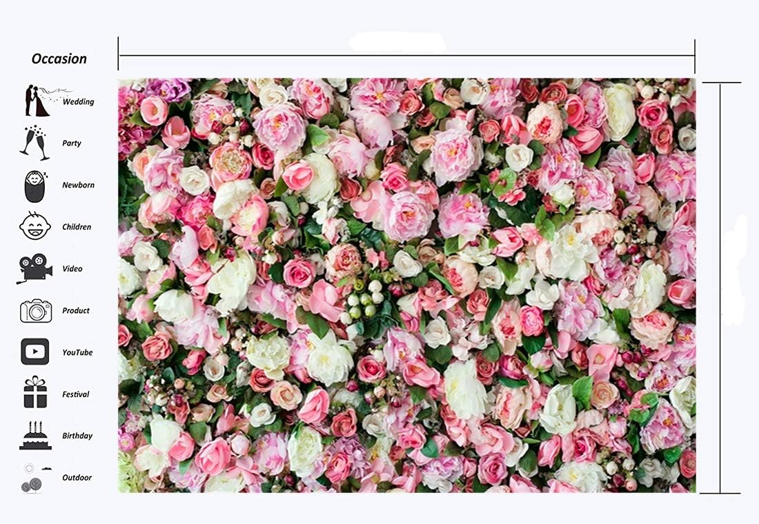 Haosphoto 7X5FT Floral Wall Backdrop for Photography Flower Backdrop Rose Background for Newborn Baby Shower Girls Birthday Valentine's Day Bridal Shower Wedding Anniversary Photo Studio Props HS153 - Image 4