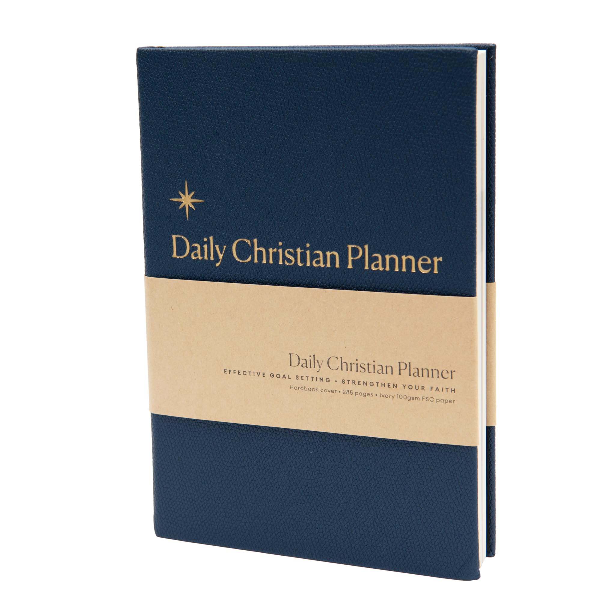 Christian Journal Co Daily Christian Planner - 6 Month | Navy Leather Hardback Goal Setter, Faith Planner & Devotional Prayer Journal | Align Personal & Religious Goals | Great Gift For Men & Women
