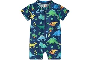 Koijhnb One Piece Swimsuit for Toddler Infant Baby Boy Zipper Rash Guard Sea Animals Print Short Sleeve Bathing Suit Swimwear