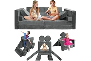 Kayfia 18PCS Modular Kids Play Couch, Kids Couch Building Fort for Playroom and Bedroom Furniture for Toddlers, Unlimited Creativity Sofa Convertible Play Fort (Grey)