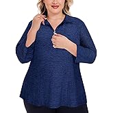 Unsenthy Plus Size Golf Polo Shirts for Women 3/4 Sleeve UPF 50+ Quarter Zip Pullover Quick Dry Athletic Workout Tops XL-5XL