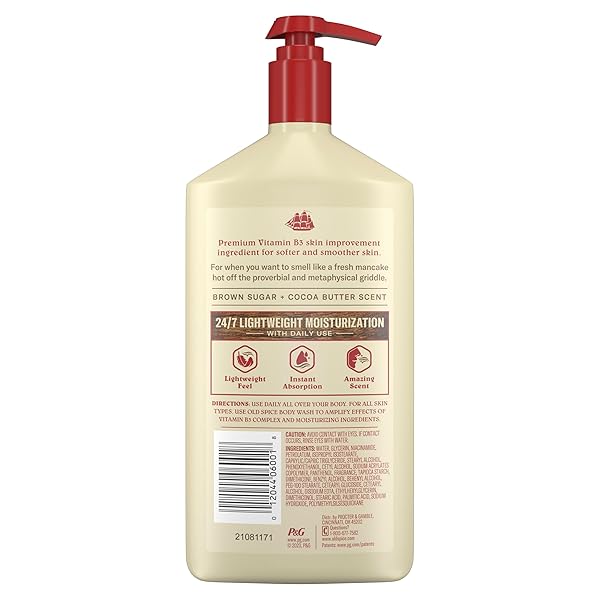OLD SPICE HAND, FACE & BODY LOTION FOR MEN, 24/7 LIGHTWEIGHT MOISTURIZATION WITH VITAMIN B3, INSTANT ABSORPTION, FOR ALL SKIN TYPES, BROWN SUGAR + COCOA BUTTER SCENT, 16 OZ