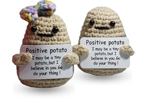 JoyChoi Crochet Positive Potato 2 Pack, Mini Funny Gifts for Her - Knitted Potatoes with Colorful Bow Adornments for Home or Office Desk Decor