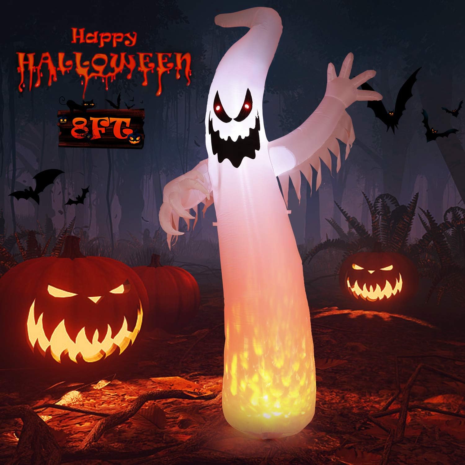 Halloween Outdoor 8FT Inflatable Ghost with LED Lights Party