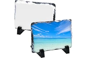 Jyongmer 2 Pack Sublimation Blank Slate Rock Stone Photo Frame, 4 x 6 Inch Sublimation Slate Blanks Heat Transfer Rectangular Picture Frame with Display Holder for Heat Press Machine, Baby Birth