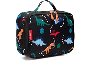 JinBeryl Insulated Lunch Box Bag for Kids Boys, Size for Preschool, Kindergarten, or Travel, Dinosaur Black