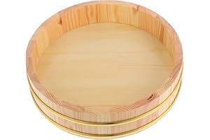 NIYANGLE Wooden Sushi Rice Mixing Tub Hangiri Oke 26cm Japanese Food-grade Wood Bowl for Sushi Preparation and Serving in Res