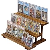 Graded Card Slab Display Trading Sport Card Stand for PSA, CGC, BGS Slabs | 3 Tiers Wooden Trading Card Holder for Baseball Basketball Sports Graded Card Display Stand