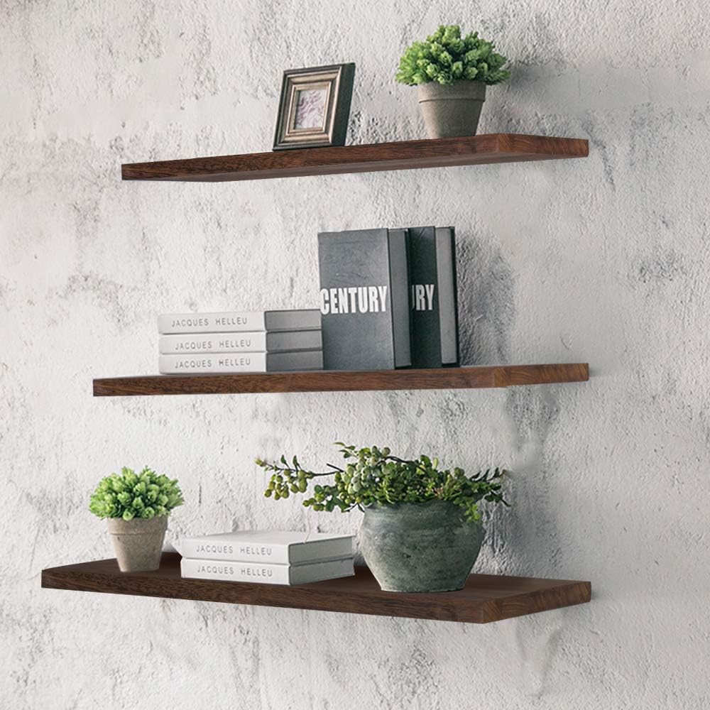 Kosiehouse Rustic Wood Floating Shelves, Hanging Wall Mounted Decorative Shelf Decor Display Storage Rack for Brick, Stone, Concrete Walls, NOT for Drywall