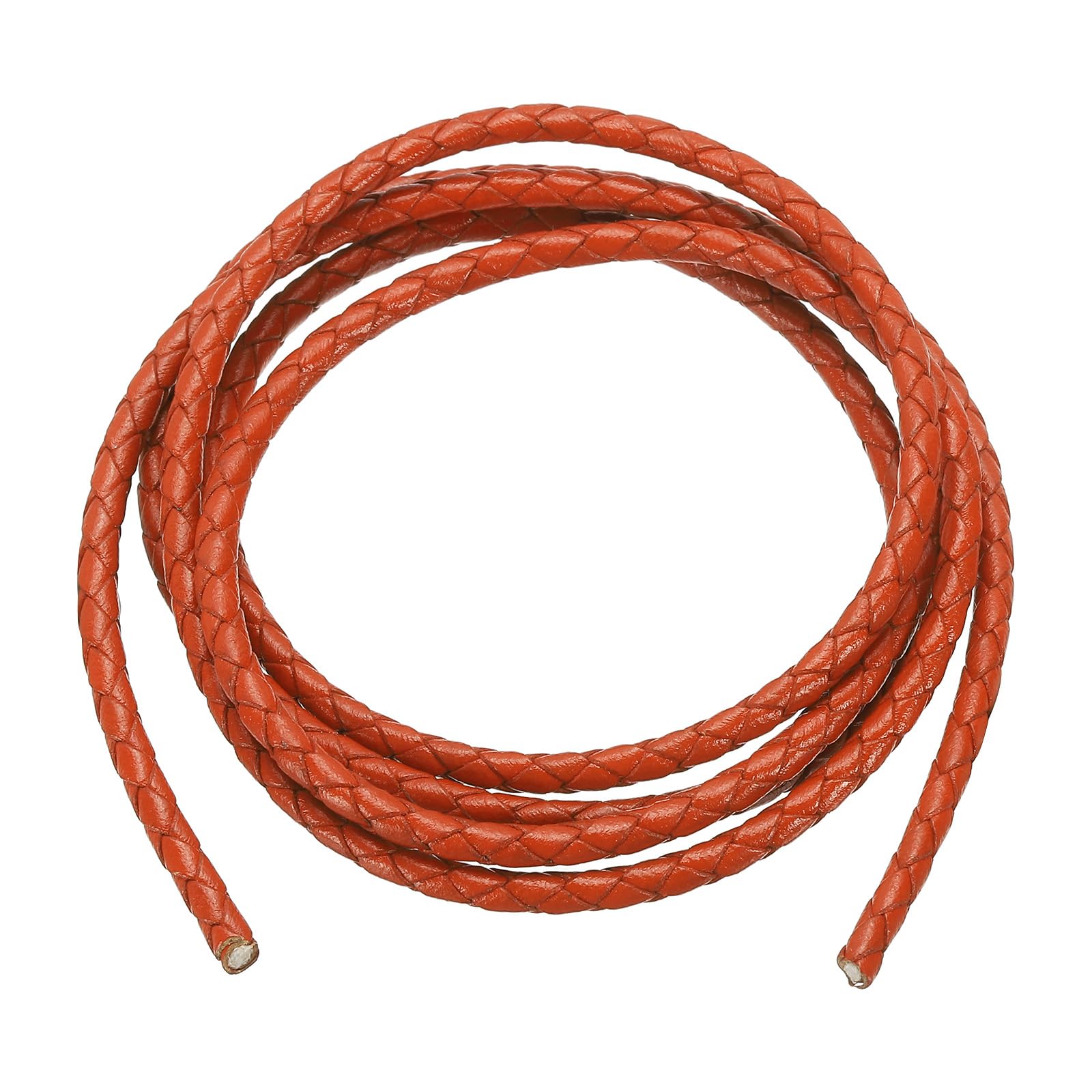 PATIKIL Round Braided Leather Cord, 4mm Round Braided Leather Cord Rope Folded for Crafts Jewelry Making Necklace Bracelets, Orange/Red (1.1 Yards)